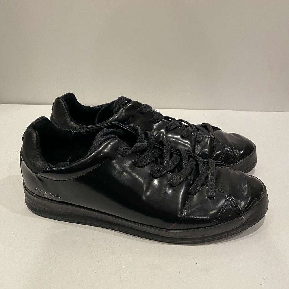 Rag & Bone RB1 Black Glossy Leather Sneakers - Picture 2 of 3